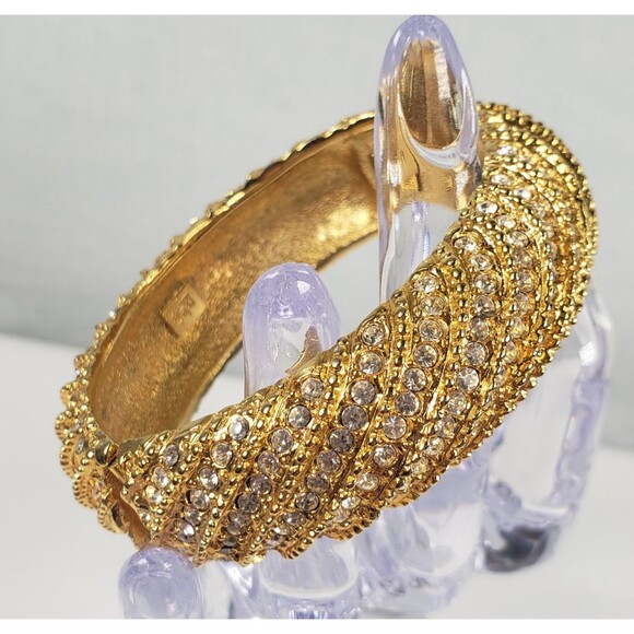 Vintage 80 Signed Joan Rivers Rhinestone Hinged Clamper Wide Bangle Bracelet 6.5 - Picture 8 of 16